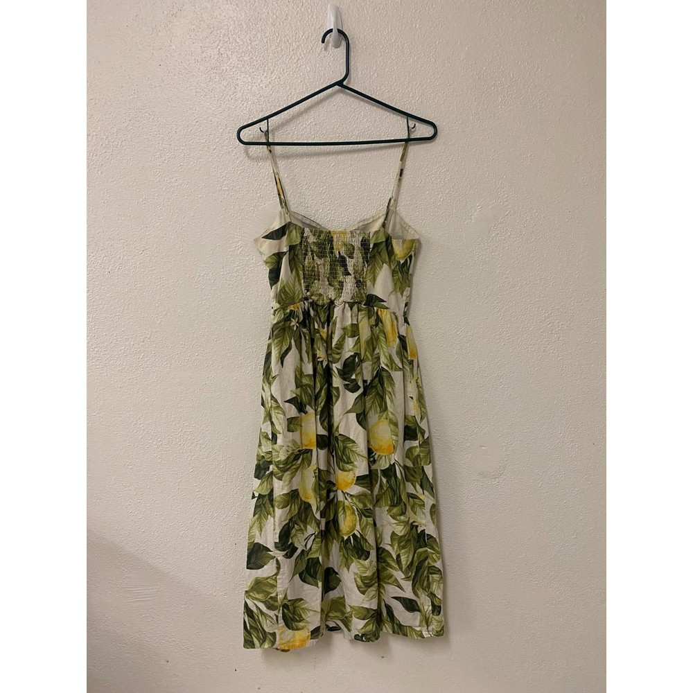 H&M Lemon Leaf Button Linen Blend Midi Dress Size… - image 4